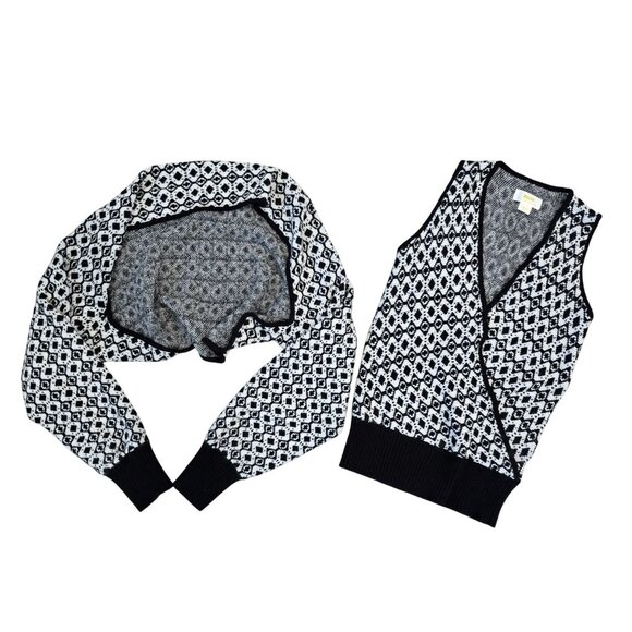 Maeve Anthropologie X-Small Black & White Geometric Knit Cardigan Sweater Vest S - Picture 8 of 9